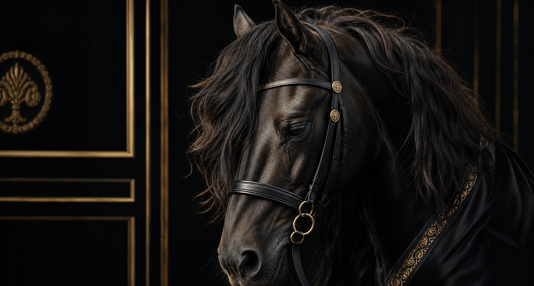 Noble black horse portrait in IRKOI styling